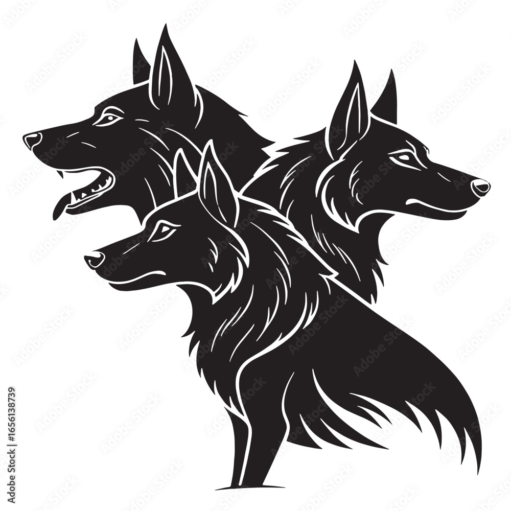 Naklejka premium black cerberus Silhouette Vector, High Quality Illustration on White Background