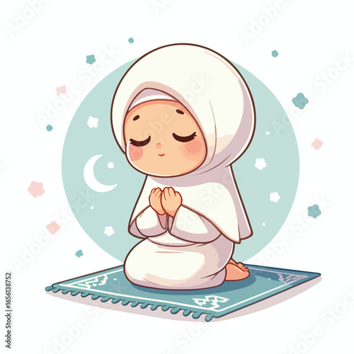 Vector image of a little Muslim woman praying