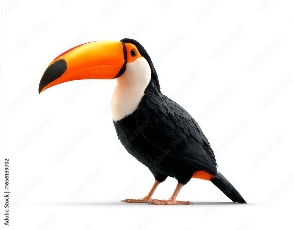 Obraz premium The Rainbow-Billed Toucan is a vibrant species of Toucan, recognizable by its iconic beak that showcases a spectrum of rainbow colors, and is particularly striking when set against a simple