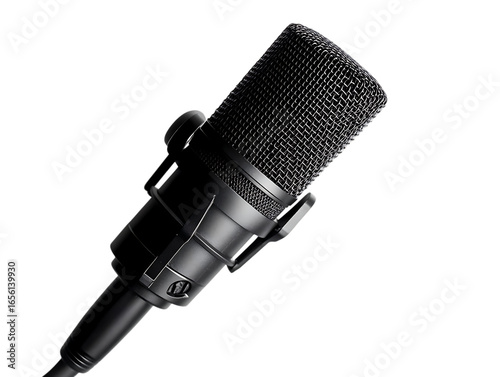 Professional condenser microphone with shock mount isolated on transparent background