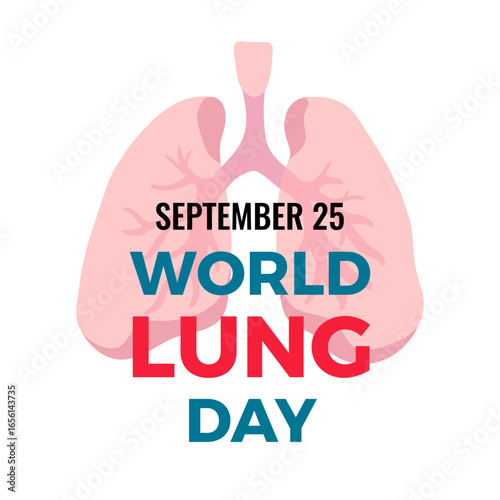 Vector illustration celebrating World Lung Day on September 25. Healthy human lungs accented with green leaves, symbolizing health and vitality. Simple flat design