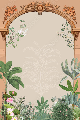 Mughal Wedding Card Illustration, Indian Wedding Card, Mughal Arch, Wedding Invitation.