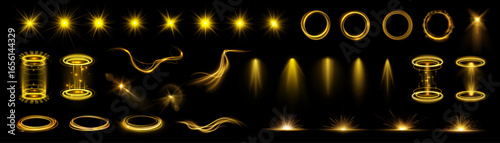 Sparkle light flare effect yellow glow line background star beam ray sun spark neon glare vector glistering flash spotlight
