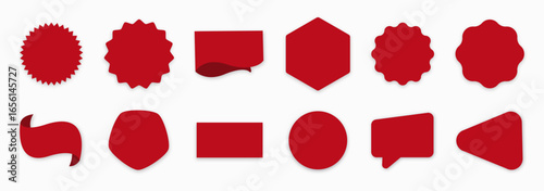 Set of red price sticker, sale or discount sticker, sunburst badges icon. Stars shape with different number of rays. Special offer price tag. Red starburst promotional badge set, shopping labels