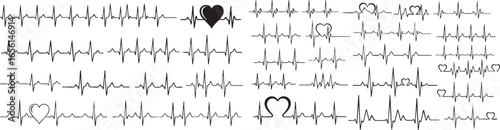 Artistic ECG Line Icon Set – 40 Unique Heartbeat Traces with Symbols & Shapes for Medical Decor, Graphic Design, Tattoo Concepts & Creative Projects