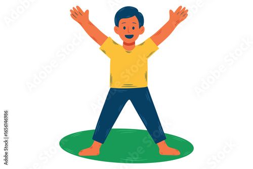 boy with arms raised