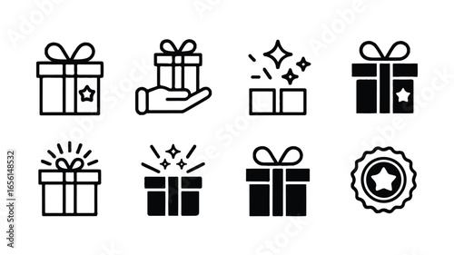 Black and White Gift Box Icons for Celebrations and Special Occasions vector illustration set for any needs