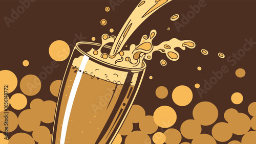 Beer Pouring into Glass with Splashes.