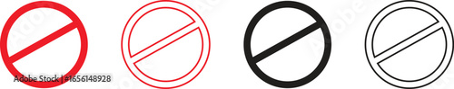 No sign icons in red black and outline for prohibition concepts