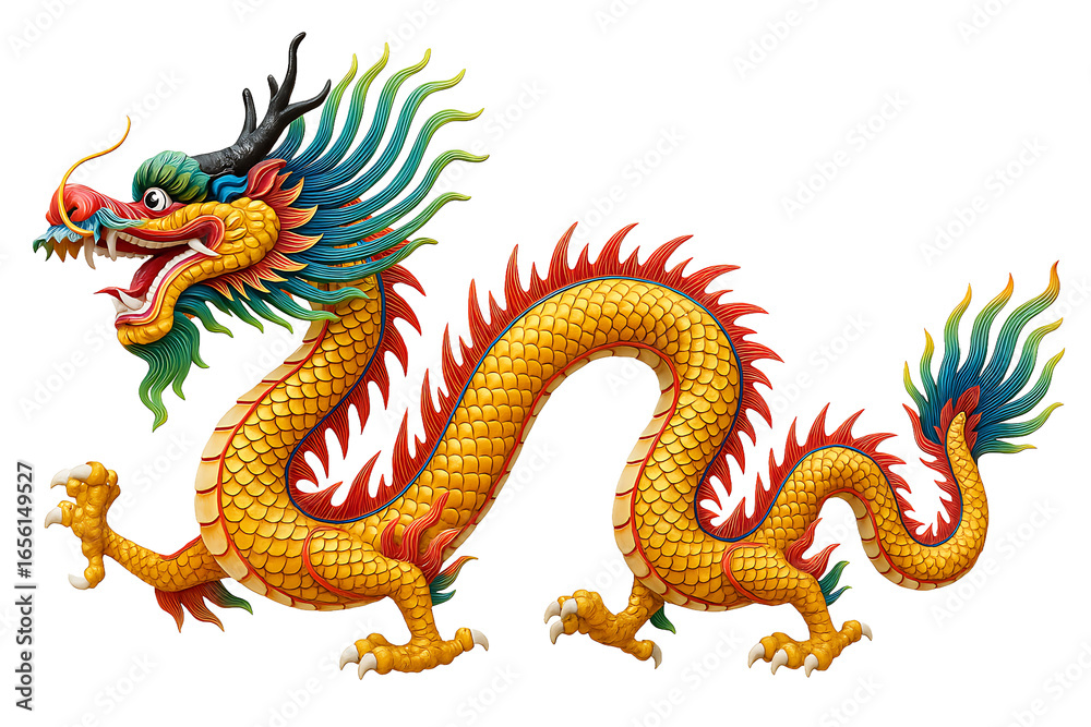 Naklejka premium Chinese dragon in full size on a transparent background