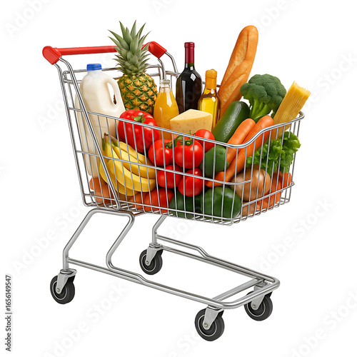 cart full of products on transparent background.