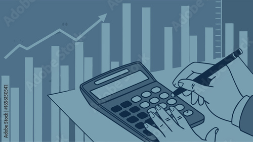 Calculating Finances with Calculator and Pen Illustration 1.