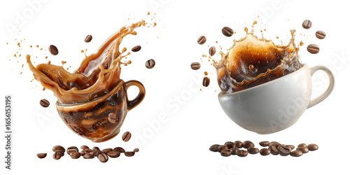 Set of Coffee With coffee Splash in a  Cup isolated on a transparent background