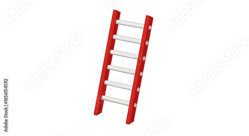 A red wooden ladder with white rungs is displayed on a plain white background at a slight angle view point on transparent background