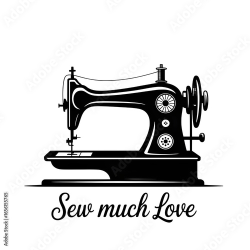 A detailed illustration of a vintage sewing machine with intricate mechanical parts isolated on transparent background