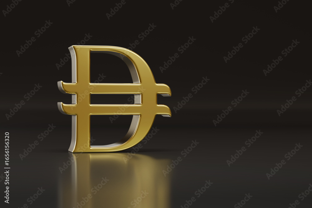 Obraz premium Golden Dirham symbol with copy space. 3D illustration.