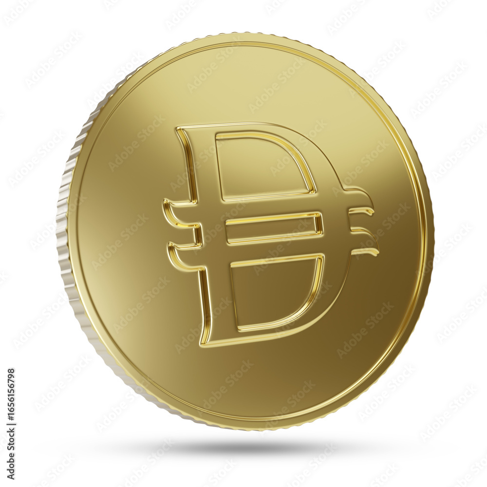 Obraz premium Golden Dirham coin isolated on white background. 3D illustration.
