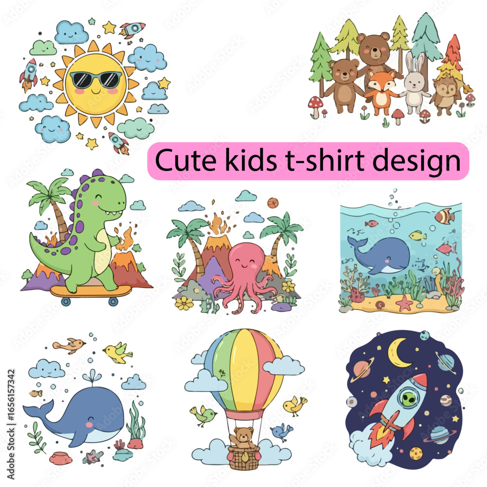 Obraz premium Cute Kids T-Shirt Designs | Fun Cartoon & Colorful Children’s Fashion Graphics