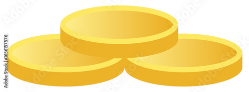 Three Stacked of Gold Gradient Simple Coin from Front Bottom Side