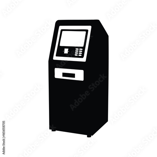 Black automated teller machine isolated on white background in silhouette style vector design