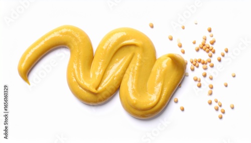 Yellow mustard sauce, spread on white 