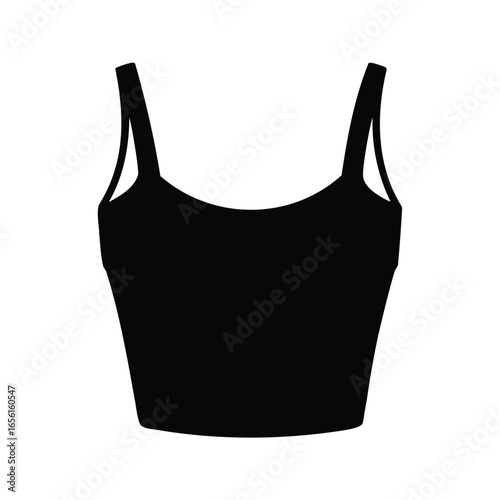 Sleeveless Black Crop Top Silhouette on White Background, Clean Style Fashion Vector Illustration