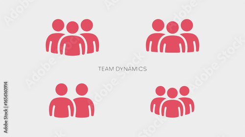 Four minimalist red people icons on grey background group