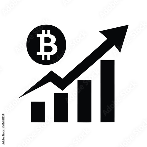 Bitcoin price chart showing uptrend and bullish market sentiment vector graphic silhouette illustration