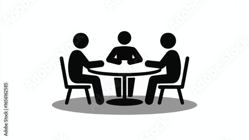 Three people sitting around a table meeting discussion