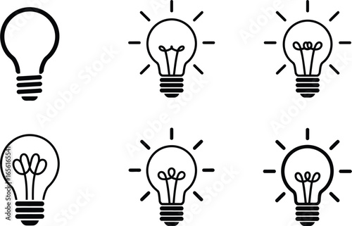 Lightbulb Set Icons with Transparent Background in Minimalist Line Style