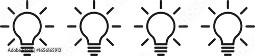Line art light bulbs icons set, outline idea concept, symbol with transparent BG