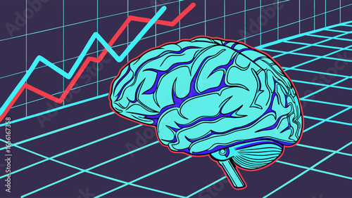 Stylized Brain with Red and Blue Trend Lines.
