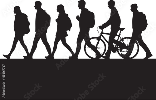 People Walking with Phones  Minimalist Silhouette Vector