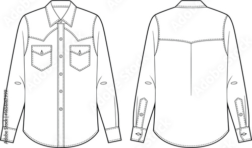 CAD drawing, flat vector illustration, technical shirt sketch, fashion design template, garment blueprint, clothing construction, apparel mockup, sewing pattern
