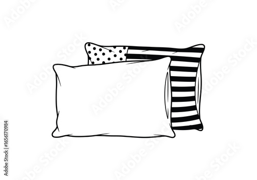 Two decorative pillows with stripes and dots