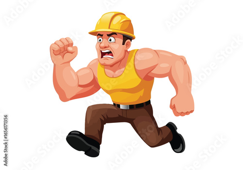 Cartoon construction worker running in panic