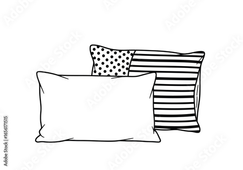 Two decorative pillows with stripes and dots