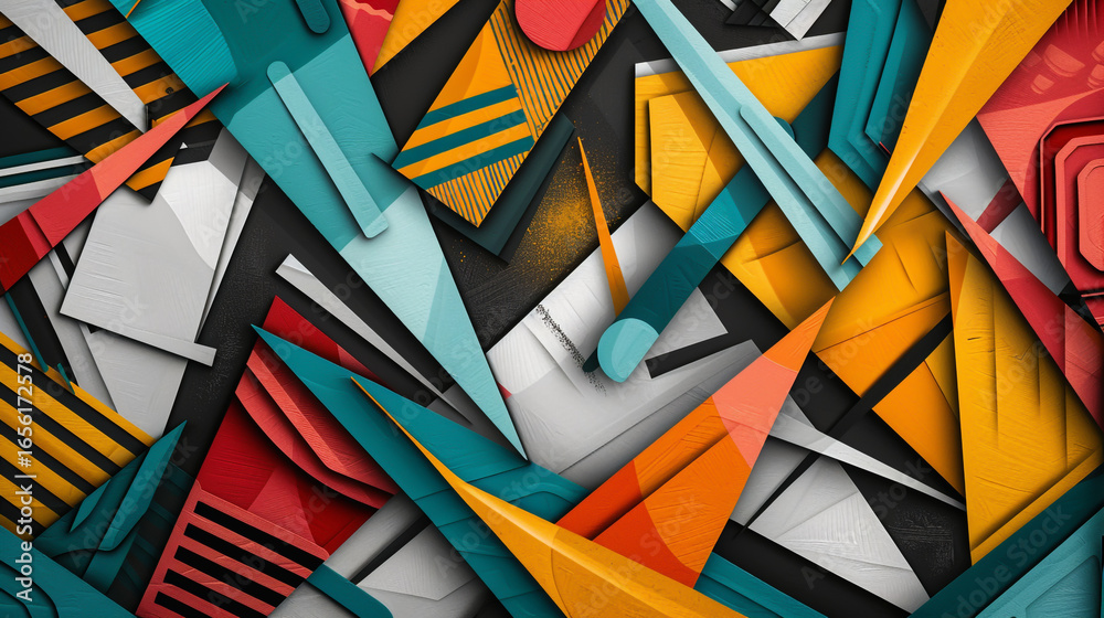 Fototapeta premium Dynamic diagonal lines with vibrant 3D effects, creating depth and motion, futuristic, cinematic lighting, ultra-detailed, high contrast, sharp focus