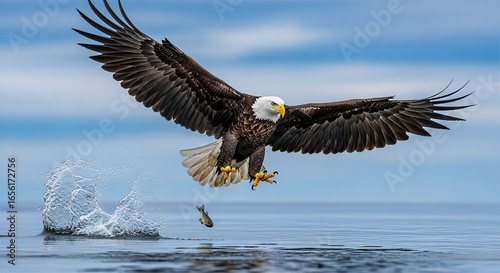 Bald Eagle Catching Fish Mid-Dive