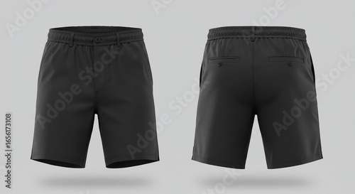 Classic Black Men's Shorts: Front & Back Mockup