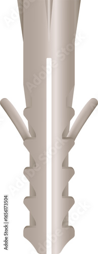 Close up of a plastic wall plug expanding as it is being inserted into a pre drilled hole in a wall, providing a secure anchor for screws and other fasteners