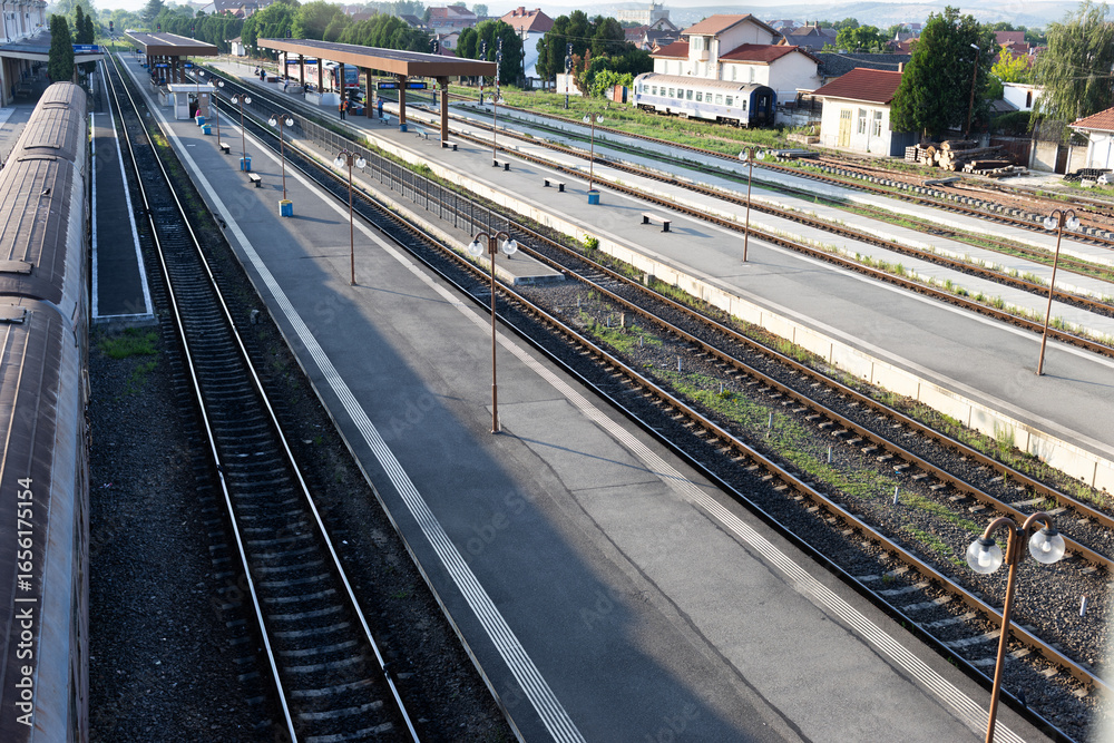 Fototapeta premium top view of old trains