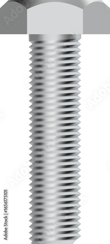 Long metal bolt featuring a helical thread, standing upright against a transparent background, ideal for representing concepts in industry, engineering, and construction