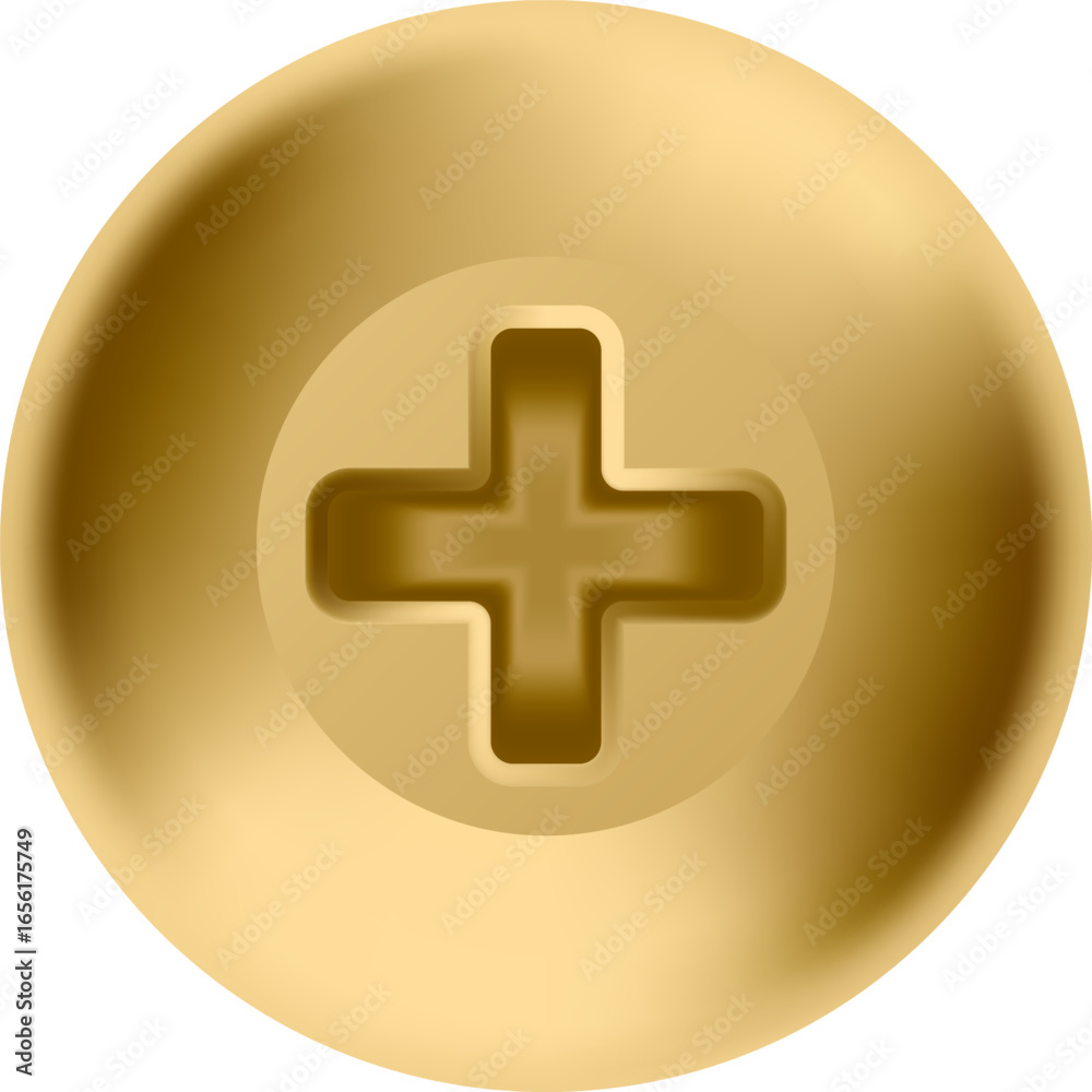 Fototapeta premium Golden plus sign button with transparent background, perfect for graphic design projects, web design, user interfaces, and other creative applications requiring a visually appealing plus symbol