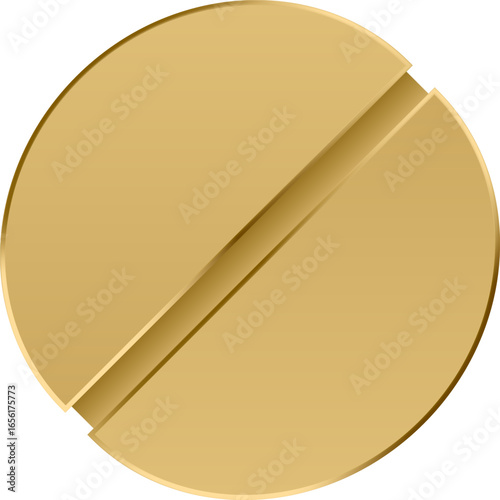 Detailed macro close up of a gold screw head, isolated on a transparent background, showcasing its metallic texture and precision engineering