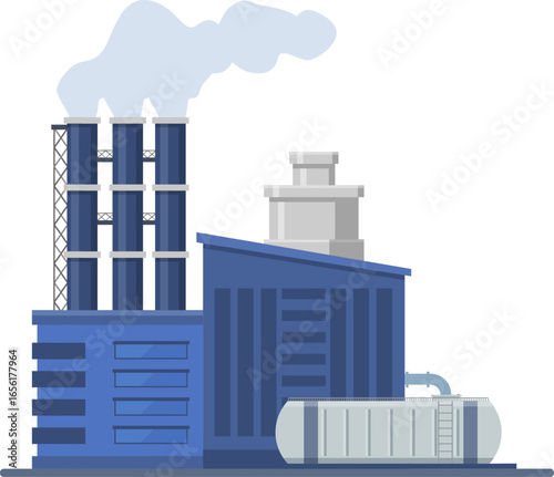 Large industrial factory polluting environment with toxic smoke emissions coming out of chimney, representing air pollution and environmental damage caused by industrial activities