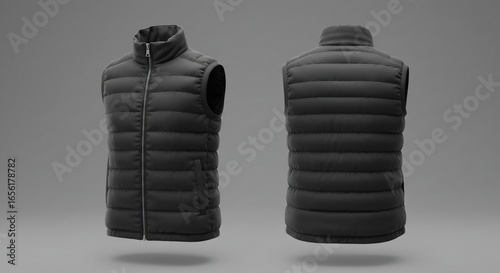 Sleek Black Puffer Vest: Front & Back Product Shots