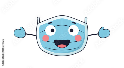 Cute cartoon medical face mask character with a happy smile. Friendly vector illustration for health and safety concepts.