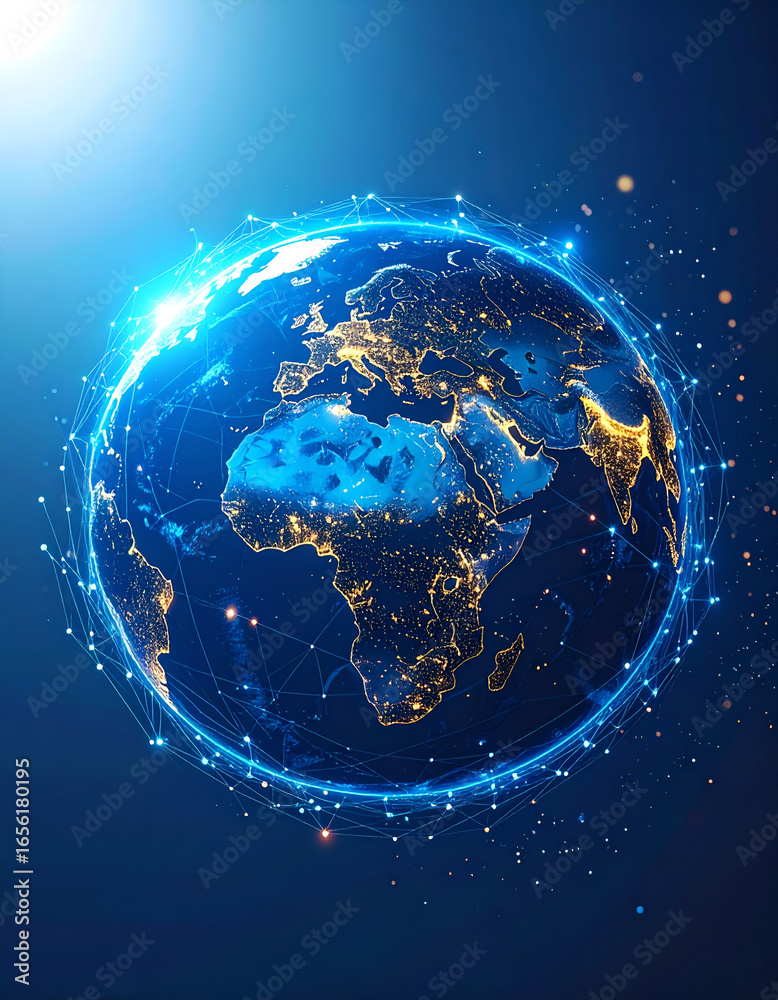 Fototapeta premium Global network connections around the earth, technology and communication concept