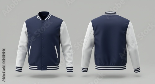 Classic Varsity Jacket: Navy & White Design Mockup